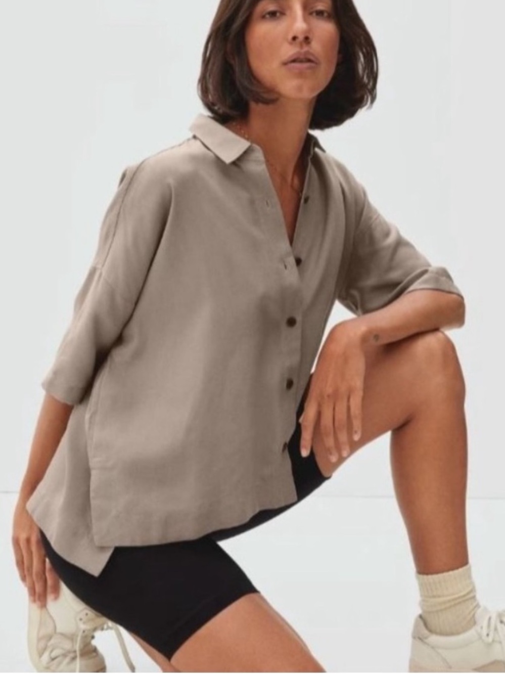 EVERLANE drapey Tencel short sleeve button down blouse